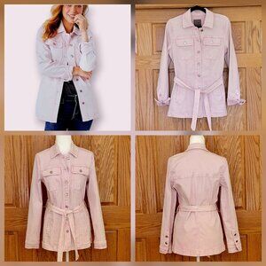 Maurices Pink Denim Belted Trench Cotton Blend Jean Jacket with Pockets NEW